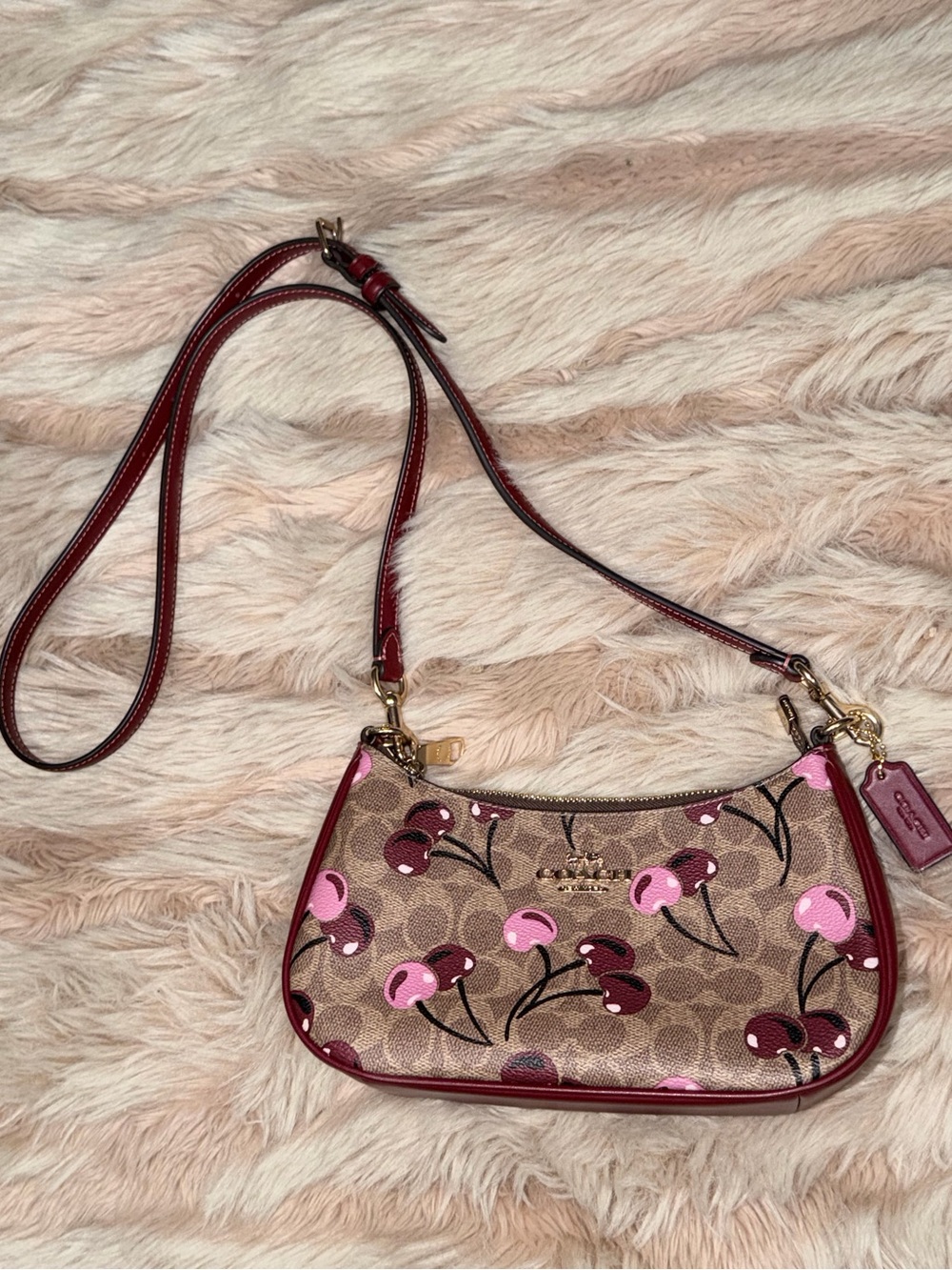 Coach Cherry-Print Crossbody Bag in Pink and Red
